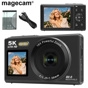 Magecam Digital Camera 5K 80MP 18X Digital Zoom Dual IPS Screen Camera WIFI Cam Vintage Vlog Video Recorder for Photography