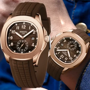 NIBOSI Luxury Men‘s Watches Business Waterproof Male Clock Luminous Silicone Band Date Square Quartz Man Watches Reloj Hombre