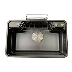 3D Nano 304 Stainless Steel Single Bowl Kitchen Sink Black Multifunctional Deep Square Washbasin Double Hole