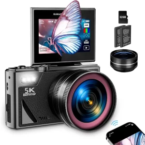 5K Digital Camera for Photography 75MP HD Camera 18X Digital Zoom 180° Flip Screen Vintage Vlogging Camera for YouTube Autofocus