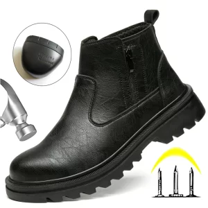 Plus size 47 Work Boots Steel toe shoes Men leather boots waterproof Safety boot for engineers Puncture-Proof Protection Shoes