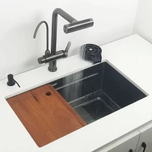 Undermount or Above Mount kitchen sink Matt black Nano Washing Basin with chopping board Cup washer304 Stainless Steel sinks