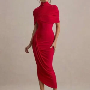 Blifanbo Backless Ruched Half Sleeve Sexy Maxi Dress Women Turtleneck Slim Summer New High Waist Evening Club Party Long Dress