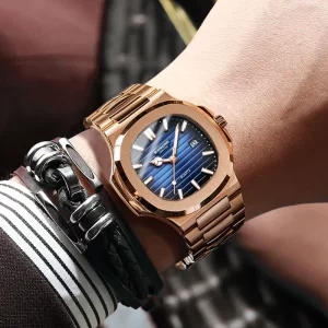 New Casual Business Rose Gold Clock Men Luxury Watch Automatic Watches Mens Top Fashion Quartz Wristwatches Gifts Reloj Hombre