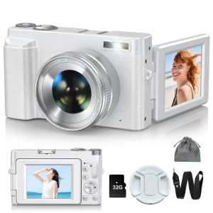 MELCAM 4K 48MP Digital Camera for Photography and Video Autofocus Anti-Shake Vlogging Camera 180° Flip Screen + 32G TF Card