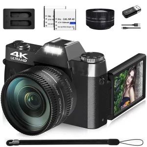 Compact Digital Photography Camera 4K WIFI Web Cam Vintage Vlog Video Recorder YouTube 75MP Camcorder 3" Flip Screen Macro Lens