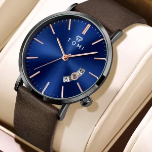 TOMIMen's watch simple trend quartz business wristwatch leather strap calendar male watch