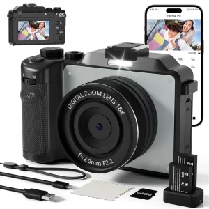 4K Digital Camera for Photography Camcorder 56MP WiFi Vlogging Camera for YouTube Compact Travel Video Cameras with Flash Selfie