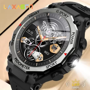 LAXASFIT New Men's Outdoor Sports Smart Watch HD Bluetooth Talk LED Flashlight Heart Rate Monitor Smart Watch