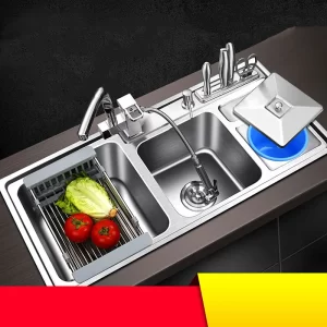 multifunctional kitchen sink Stainless steel brushed double bowl Drawing drainer hot and cold water faucet free shipping sink