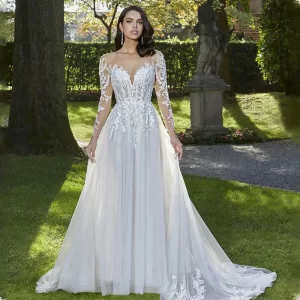 Charming Long Sleeves Scoop Neckline Lace Applique Backless A Line Wedding Dresses Custom Made 2026 Vestido De Noival