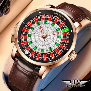 PINDU NEW watch European button roulette entertainment game mechanical watch NH35 Sapphire glass diamond dial leather men watch