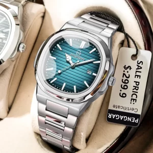 PENGAGAR Square Luxury Men Wristwatch Waterproof Luminous Date Stainless Steel Male Clock Business Sports Quartz Watches For Men