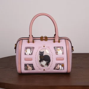 2025 niche design fashion new high-quality handbag retro rivet frame cute cat Boston pillow bag commuter large capacity luxury s
