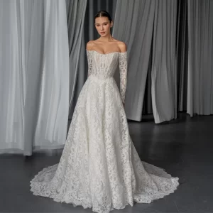 Customized All-over Lace Wedding Dress Sheer Bodice A-line Silhouette Elegant Bridal Gown Formal Wedding Dress for Bridal Events