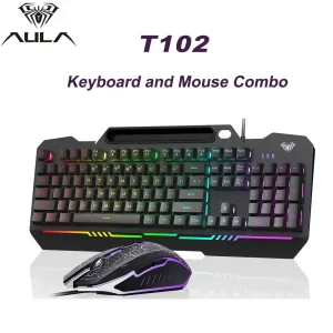 AULA New T102 104 Keys Gaming Keyboard and Mouse Combo with RGB Backlit All-Metal Panel USB Wired Keyboard for MAC Xbox PC Gamer