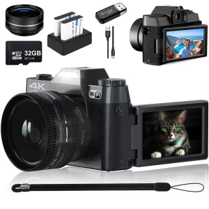 64MP Digital Photography Camera 4K WIFI Web Camcorder Vintage Vlog Video Recorder YouTube 16X Digital Zoom Camera 3" Flip Screen