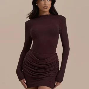 Blifanbo Ruched Long Sleeve Mini Dress Women Autumn Winter O Neck Slim Sexy Club Party Dress Patchwork Fashion Elegant Vestido