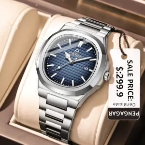 PENGAGAR Fashion Square Male Quartz Watch Waterproof Luminous Date Stainless Steel Man Watch Business Luxury Men's Watches Reloj