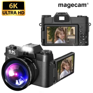 Magecam 6K Compact Digital Photography Camera 64MP 16X Digital Zoom 180° Flip Screen WiFi Vintage Vlog Video Recorder YouTube
