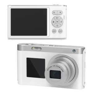 4K 64MP CCD Camera for Photography Front and Rear Dual Screen Digital Camera 12X Optical Zoom Vlogging Camera Built in FillLight